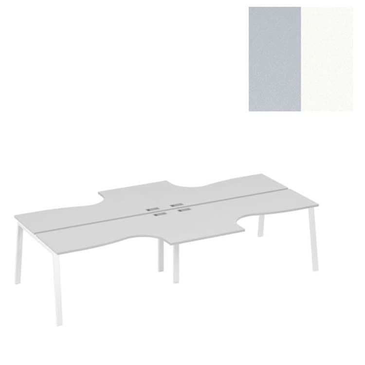 Рабочая станция Юнитекс А4 из столов (4х160) Классика каркас TRE А4 Б3 182-2 СЕ (320x184x75) серый/металлокаркас белый