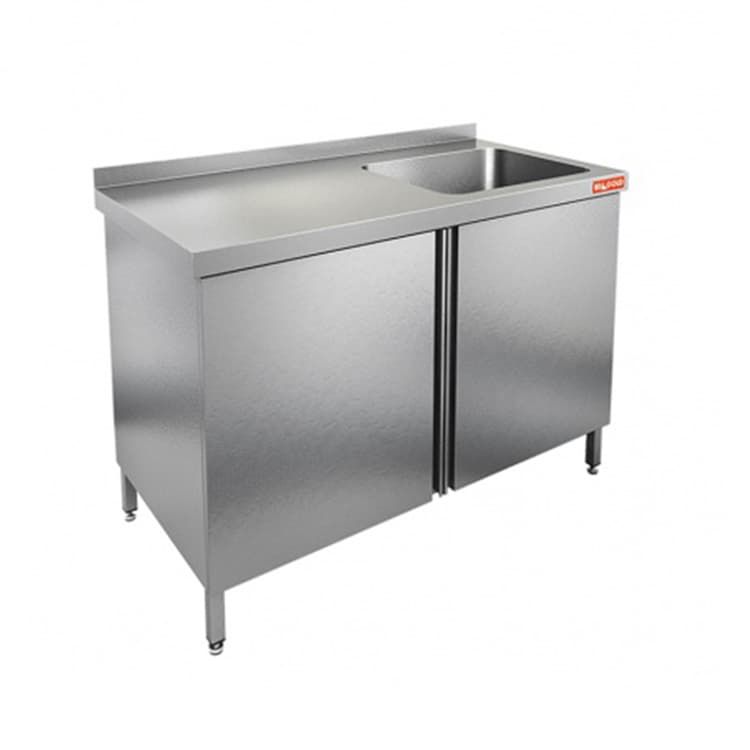 Стол нержавеющий с распашными дверцами и моечной ванной Hicold НСЗ1М-18/6БП